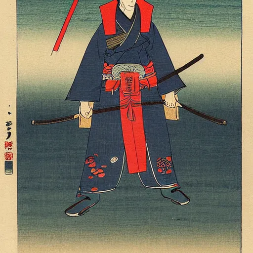 Prompt: Mark Rutte in a samurai costume by Hiroshige