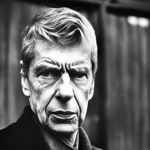 Image similar to ! dream arsene wenger as a 1 9 4 0 s gangster, noir, fog, serious, extreme detail, realistic, rain, atmospheric, long coat, movie still, studio light, dramatic 4 k