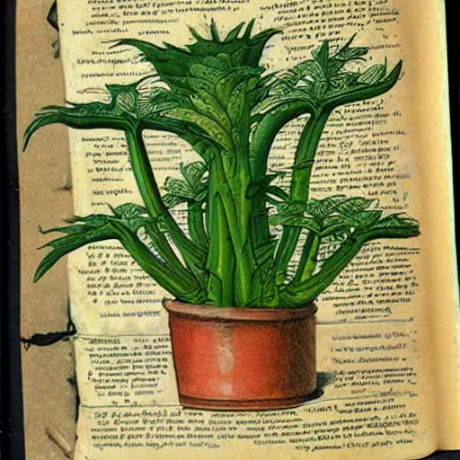 Prompt: an old journal page describing alien plants with rich illustrations