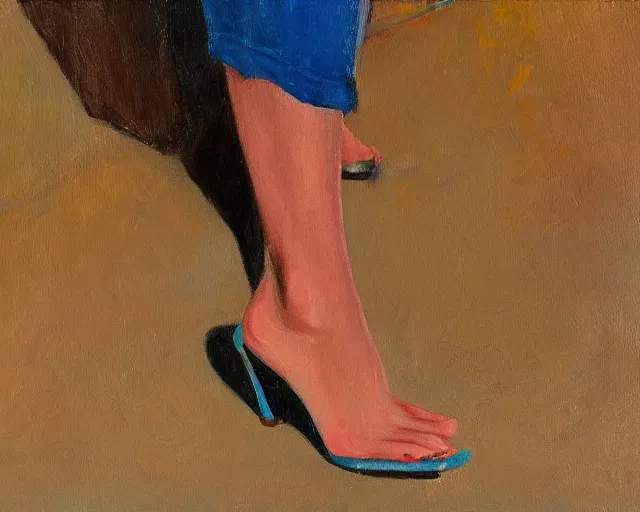 Image similar to high detail but easy to watch peaceful painting of a woman's feet in high heeled sandals made by Stable Diffusion AI