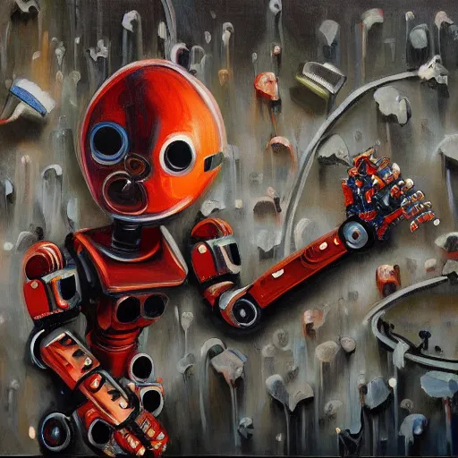 Image similar to a scary multi armed robot painting a picture