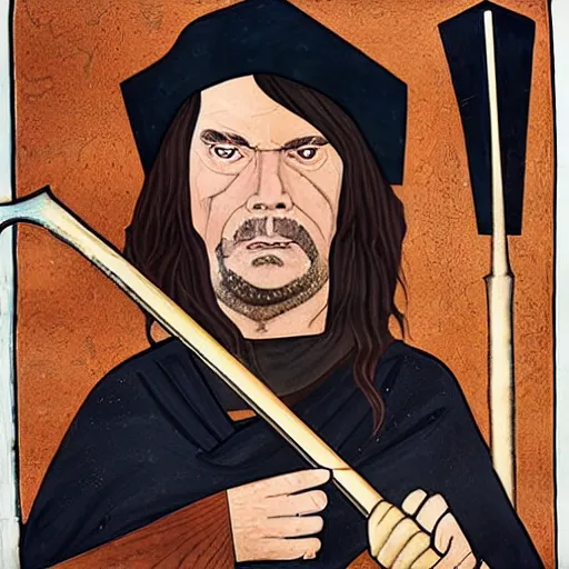 Image similar to a portrait of neil young as a medieval bard