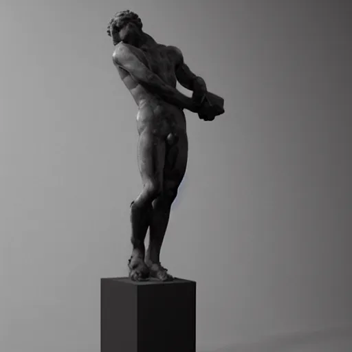 Image similar to black, grey, subtle red, greco roman sculpture, very gritty, thin lines, neo vaporwave