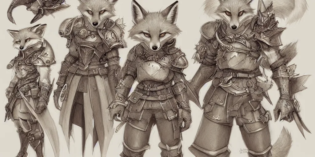 Prompt: heroic character design of anthropomorphic fox, whimsical fox, portrait, holy crusader, final fantasy tactics character design, character art, whimsical, stunning, lighthearted, colorized pencil sketch, highly detailed, Akihiko Yoshida