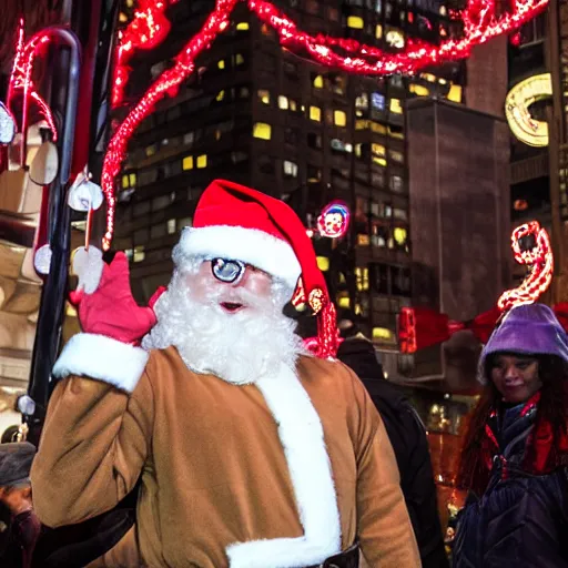 Image similar to a portal to hell opens in New York City during Santa Con