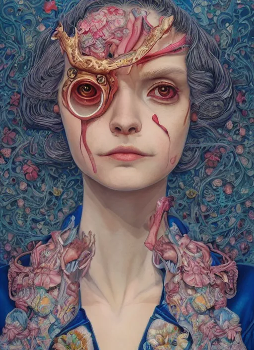 Image similar to fashion portrait :: by Martine Johanna and Simon Stålenhag and Chie Yoshii and Casey Weldon and Guillermo del toro :: ornate, dynamic, particulate, rich colors, intricate, elegant, highly detailed, centered, artstation, smooth, sharp focus, octane render, 3d