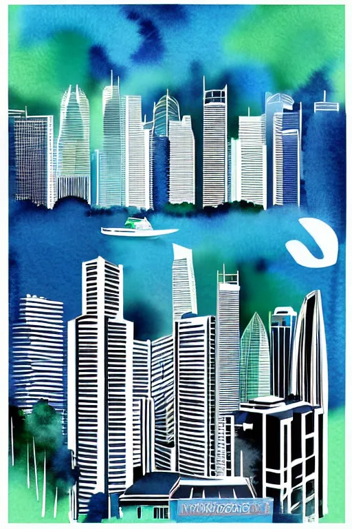 Image similar to minimalist watercolor art of singapur, illustration, vector art