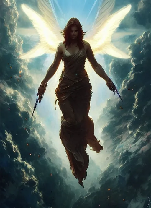 Prompt: 4k Angel coming down to save humanity , art by greg rutkowski, art by craig mullins, art by thomas kincade, art by Yoshitaka Amano