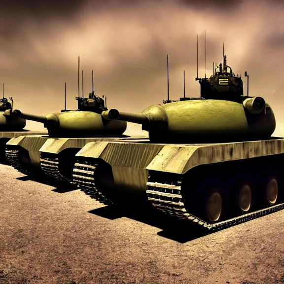 Image similar to atompunk tanks doing battle, 4 k, hdr, smooth, sharp focus, high resolution, award - winning photo