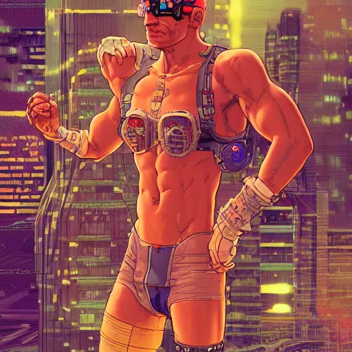 Prompt: a cyberpunk boxer, centered in the frame, cyberpunk concept art by Jean Giraud and josan gonzales, digital art, highly detailed, intricate, sci-fi, sharp focus, Trending on Artstation HQ, deviantart, 4K UHD image