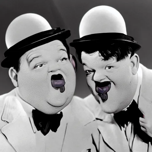 Image similar to laurel and hardy as terrifying aliens, found footage