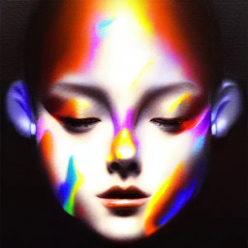 Image similar to An A.I. listens to music and generates a video - contest-winning artwork. Stunning lighting, oil on canvas