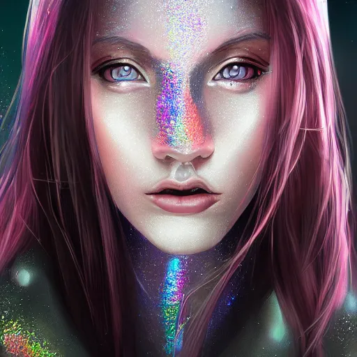 Image similar to digital 2 d, fantasy, illustration, fan art, digital art, digital painting, semi realism, semi realistic, portrait, glitter, crystal, glitters, ranni, fromsoftware, eldenring, fanart, iridescent, holographic, artstation