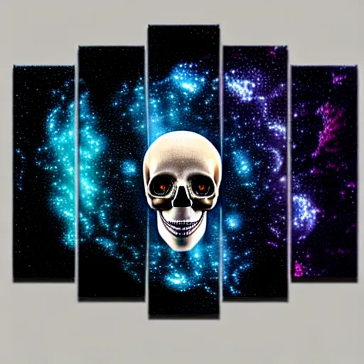 Prompt: symmetrical skull, with a texture of paint pour modern abstract very detailed 8 k 4 k canvas, fractal, cosmic alien worlds, nebula, galactic, planets, space, extreme details