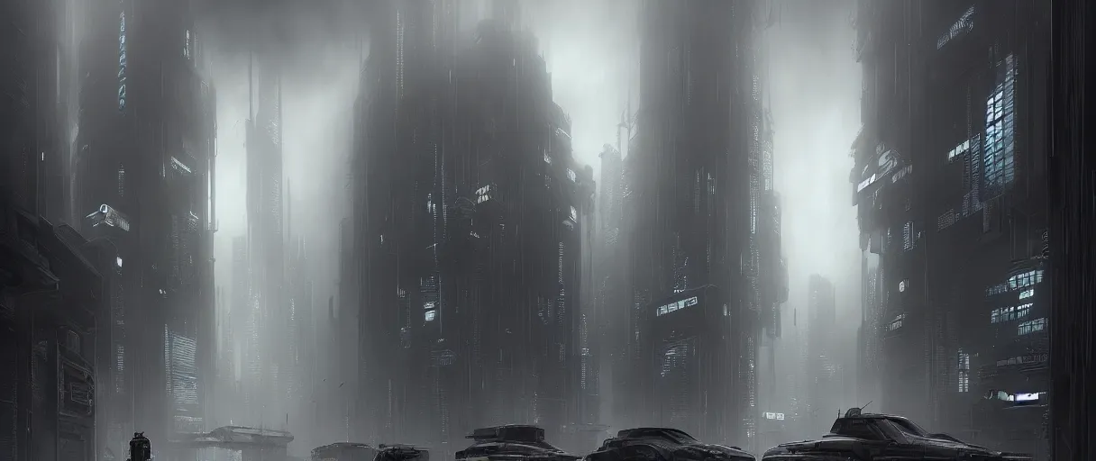 Image similar to dystopian cyberpunk world, with doors everywhere, grey sky, monochrome except doors, concept art, matte painting, high detail, volumetric, large scale, digital painting, style of jordan grimmer, high res