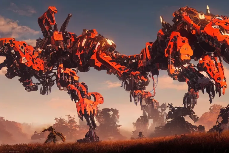 Image similar to fireclaw machine mecha animal beast robot of horizon forbidden west horizon zero dawn bioluminiscence global illumination ray tracing hdr fanart arstation by sung choi and eric pfeiffer and gabriel garza and casper konefal