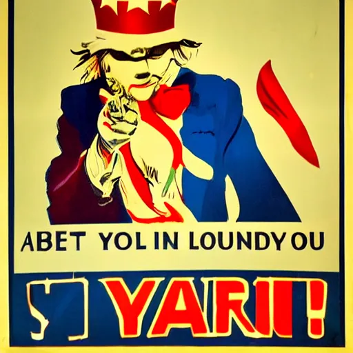 Image similar to fox animal dressed as uncle sam, ww 2 style propaganda poster