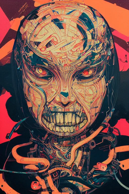 Prompt: hyper human face propaganda screen printing movie poster, art style by sachin teng, artgerm, h. r. giger, graffiti street art, iconic, masterpiece, organic painting, hard edges, ornate and hyper detailed