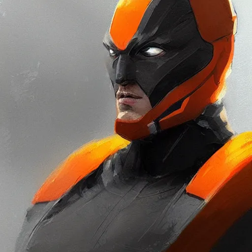 Image similar to portrait of a superhero by greg rutkowski, he looks like joseph quinn, he is wearing a black, orange and yellow kevlar gear, highly detailed portrait, digital painting, artstation, concept art, smooth, sharp foccus ilustration, artstation hq