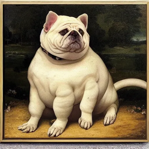 Image similar to world's fattest dog ever, enormous and obese, renaissance painting