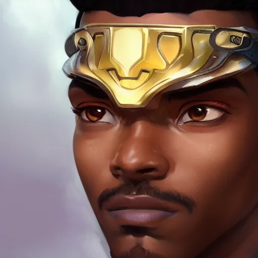 Image similar to closeup portrait of lucio from overwatch, d & d, fantasy, intricate, elegant, highly detailed, digital painting, artstation, concept art, matte, sharp focus, illustration, hearthstone, art by artgerm and greg rutkowski and alphonse mucha