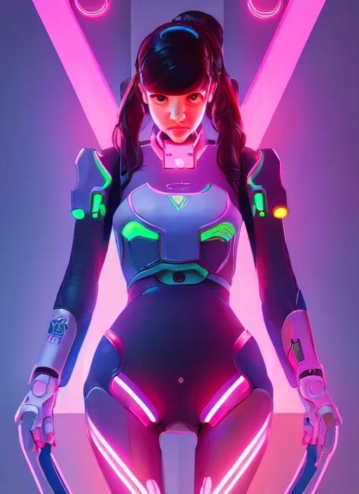 Prompt: symmetry portrait of dva from overwatch, sci - fi, tech wear, glowing lights intricate, elegant, highly detailed, digital painting, artstation, concept art, smooth, sharp focus, illustration, art by artgerm and greg rutkowski and alphonse mucha