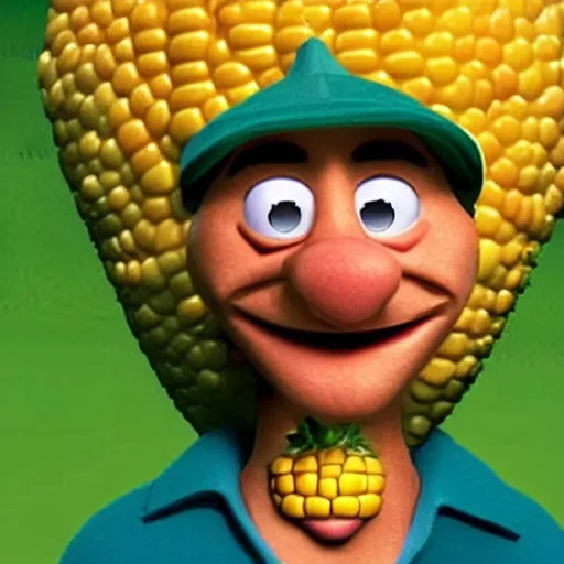 Prompt: a photoreal image of doug from the tv show doug as anthropomorphic corn.