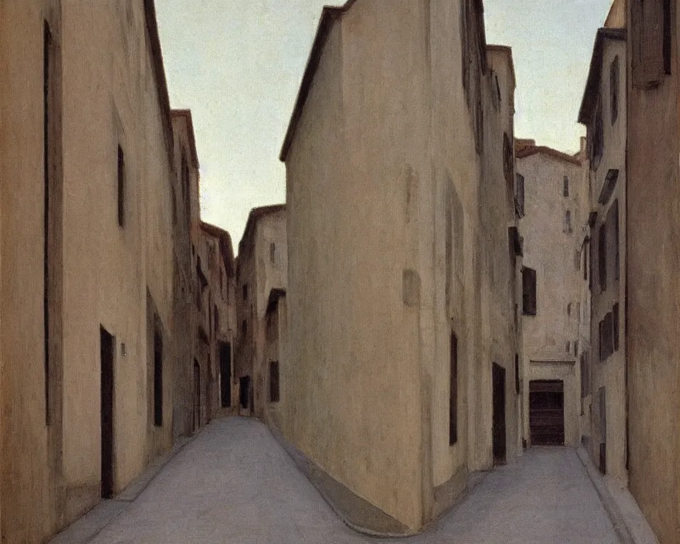 Prompt: a quaint, narrow italian street by hopper