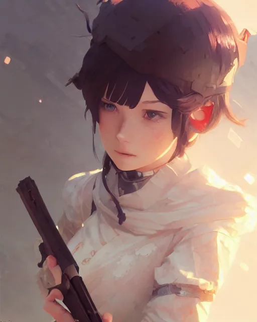 Prompt: cute girl, whitesmith, huge weapon, mechanical parts, digital painting by krenz cushart, ilya kuvshinov, akihiko yoshida, greg rutkowski, karl spitzweg, intricate background