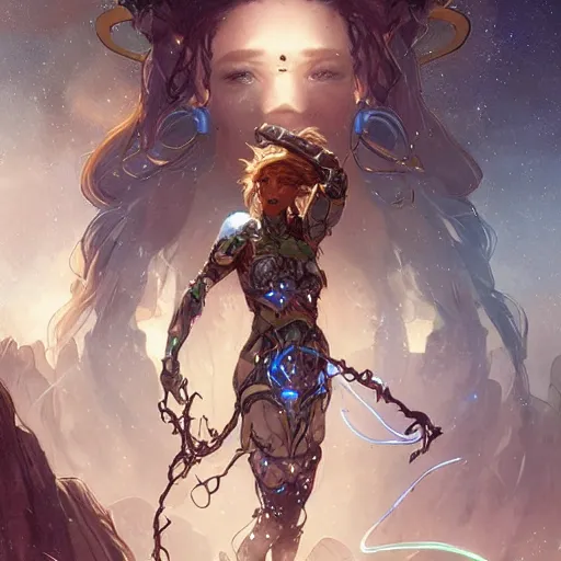 Image similar to handsome cyborg druid entanglement milky way, epic lighting, sketch illustration, ultra detailed, art by artgerm and greg rutkowski and alphonse mucha