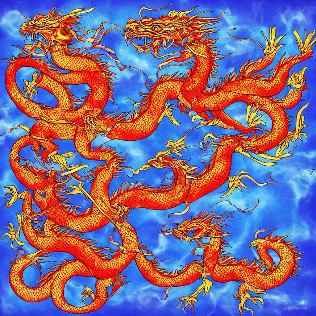 Prompt: beautiful epic traditional chinese dragon in harmonic colours, digital art