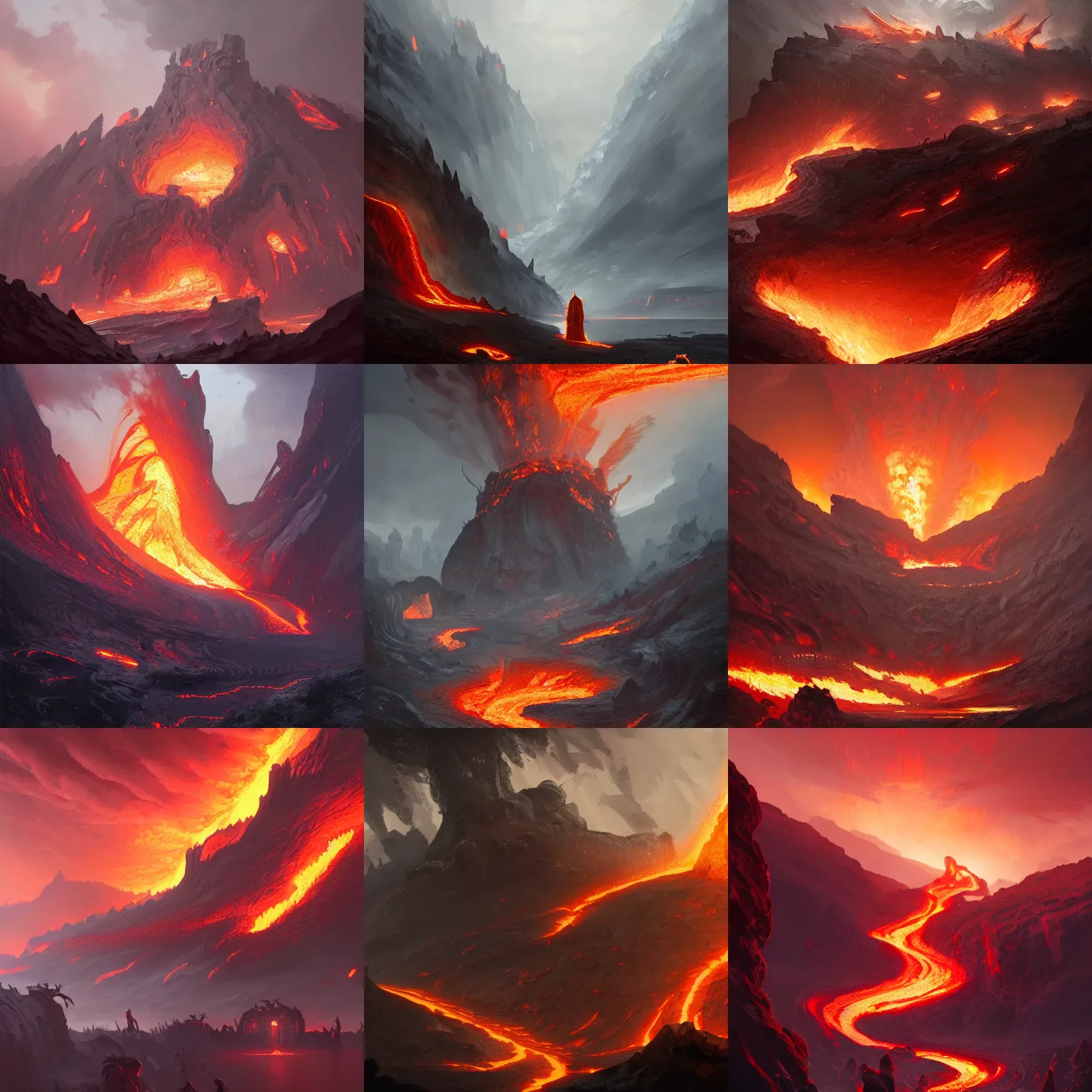 Prompt: an obsidian fortress in the elemental plane of fire, with rivers of lava surrounding it, concept art, Dungeon and Dragon illustration, painted by Greg Rutkowski, trending on ArtStation