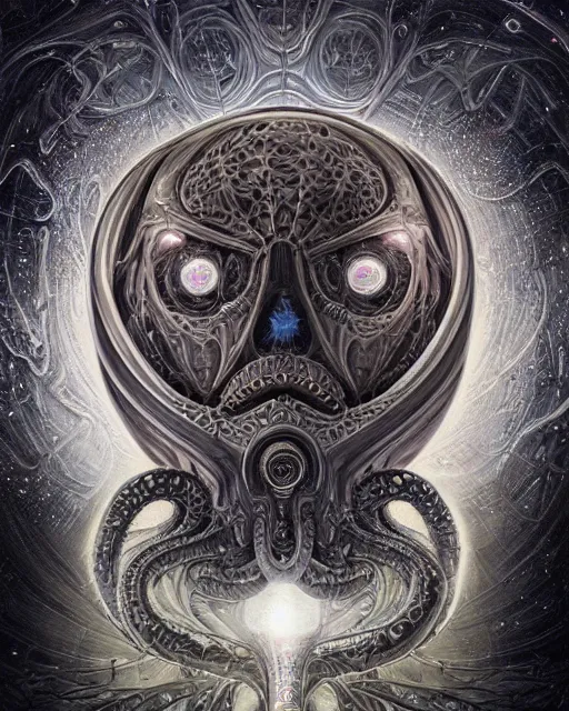 Image similar to cosmic lovecraft giger fractal spider portrait, pixar style, by tristan eaton stanley artgerm and tom bagshaw.