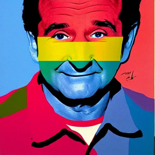 Image similar to rainbow robin williams. pop art