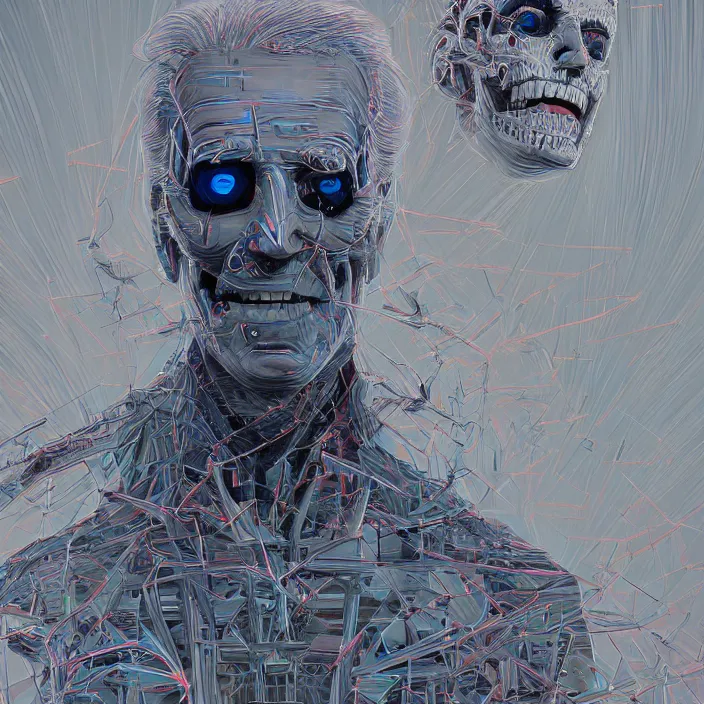 Image similar to portrait of joe biden as skeleton. intricate abstract. intricate artwork. by Tooth Wu, wlop, beeple, dan mumford. octane render, trending on artstation, greg rutkowski very coherent symmetrical artwork. cinematic, hyper realism, high detail, octane render, 8k, iridescent accents