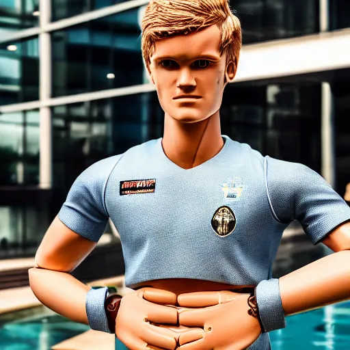 Prompt: a realistic detailed photo of a guy who is an attractive humanoid who is half robot and half humanoid, who is a male android, soccer player martin ødegaard, shiny skin, posing like a statue, blank stare, by the pool, on display, showing off his muscles, humanoid robot