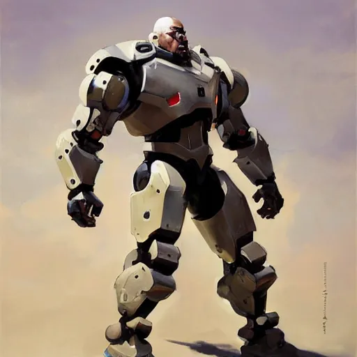 Image similar to greg manchess portrait painting of fully armored bionic augmented the foundation aka dwayne the rock as overwatch character, medium shot, asymmetrical, profile picture, organic painting, sunny day, matte painting, bold shapes, hard edges, street art, trending on artstation, by huang guangjian, gil elvgren, ruan jia, greg rutkowski, gaston bussiere