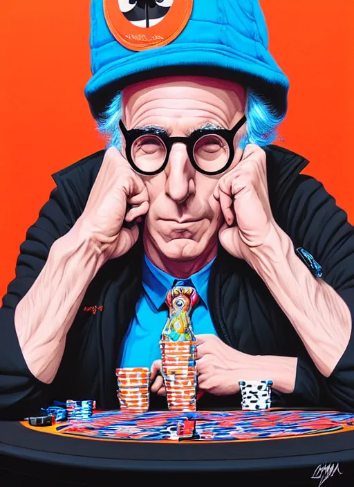 Image similar to larry david playing poker, tristan eaton, victo ngai, artgerm, rhads, ross draws