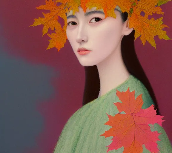 Image similar to detailed pastel colors portrait of a woman with a dress made of autumn leaves, by hsiao - ron cheng, fine detail, 8 k