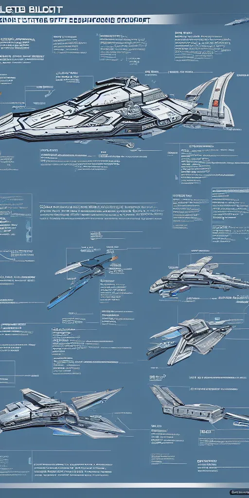 Image similar to detailed infographic blueprint of a spaceship in the style of eve online