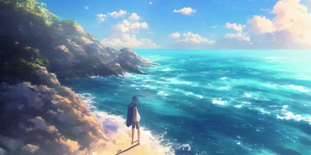 Prompt: a stunning ocean horizon by makoto shinkai