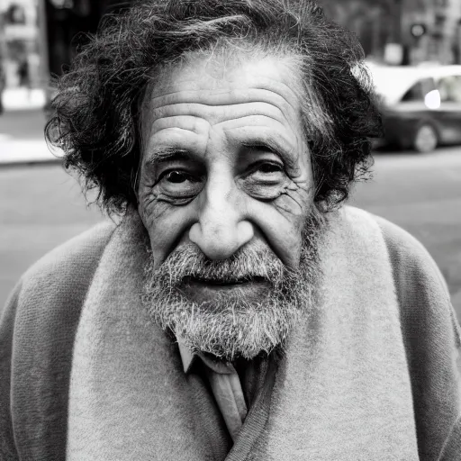 Prompt: Fuji xt3 portrait of an old Jewish man with curly brown hair and sparkling eyes, Brooklyn, New York