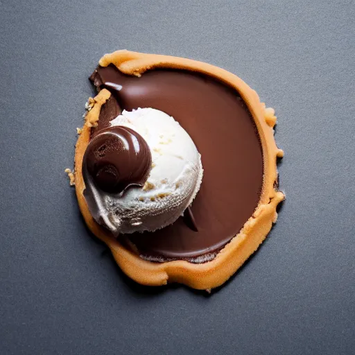 Image similar to extremely delicious looking photo of ice cream dessert, very expensive, top quality product, most perfect chocolate on the world, small manufacture, unique style, 8 k, product photography, professional studio photography