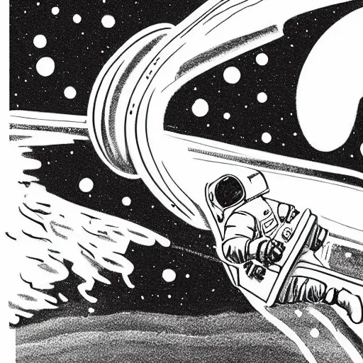 Prompt: Ben Lawson illustration of an astronaut drifting in space staring at the earth