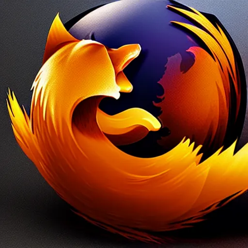 Prompt: firefox logo as a realistic octane render, ray traced, black background, extreme detail