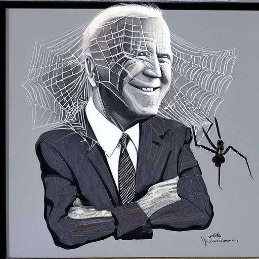 Prompt: “ painting of joe biden caught in a spider ’ s web ”