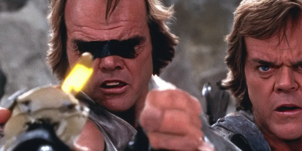 Image similar to Jack Nicholson plays Luke Skywalker and fights Darth Pikachu