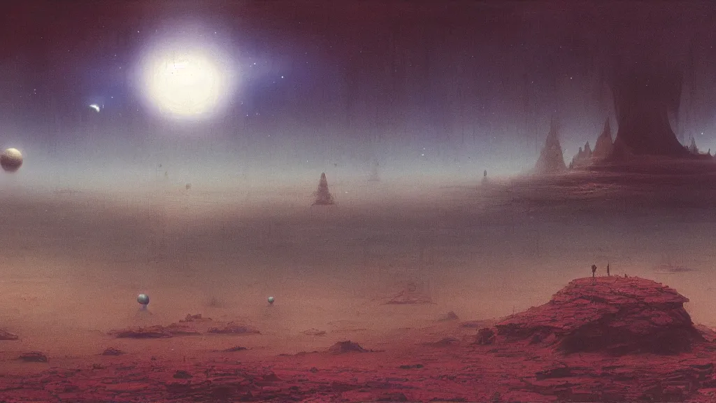 Image similar to otherworldly atmosphere of emissary space by arthur haas and bruce pennington and john schoenherr, cinematic matte painting