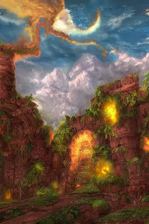 Prompt: digital painting detailed Old Ruins stone candy sky from warcraft by James gurney