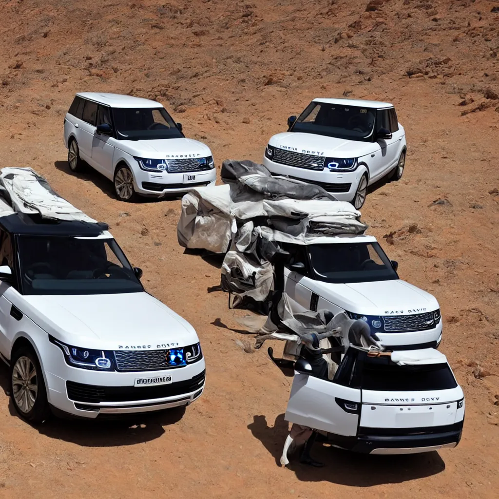 Image similar to osman hamdi bey,Range Rover Supercharged is ready for a long-distance journey in the desert